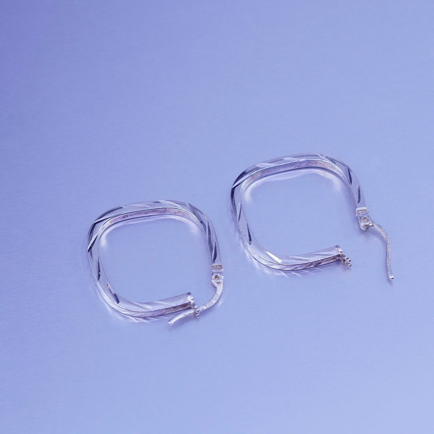 1”, vintage Sterling silver handmade earrings, textured 925 simple square hoops