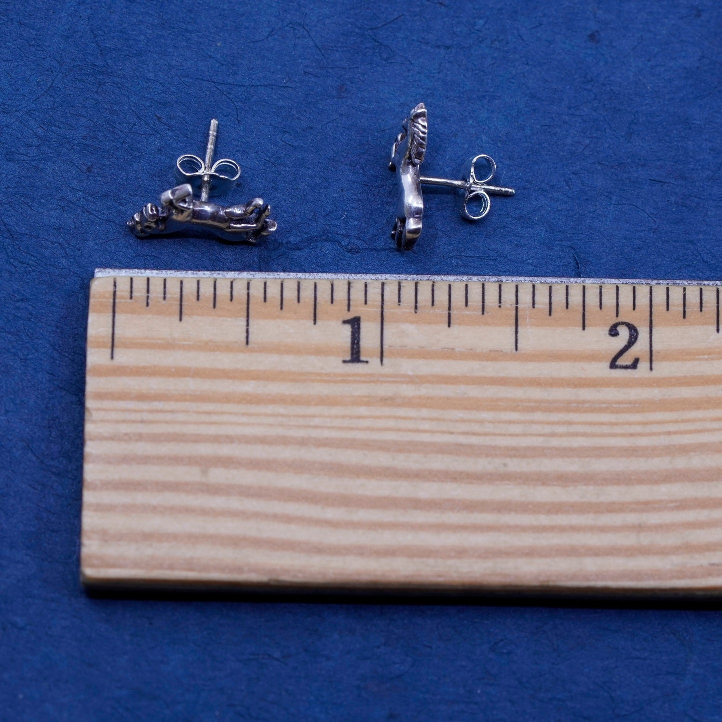 Vintage Sterling silver handmade studs, 925 horse earrings