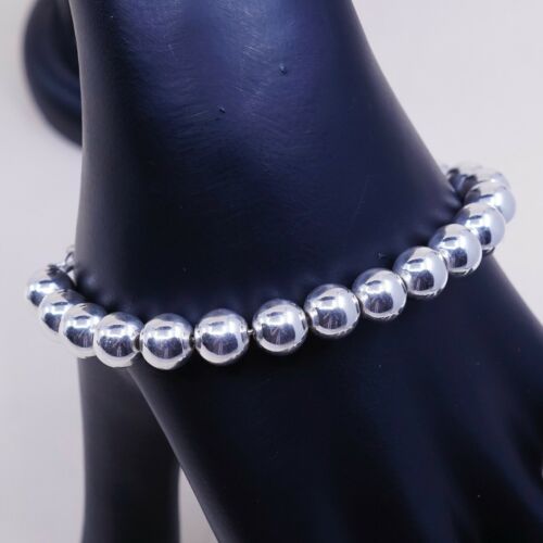 7”, 8mm, Dyadema Handmade Sterling Silver Bracelet W/ Beads, Stamped 925 Italy