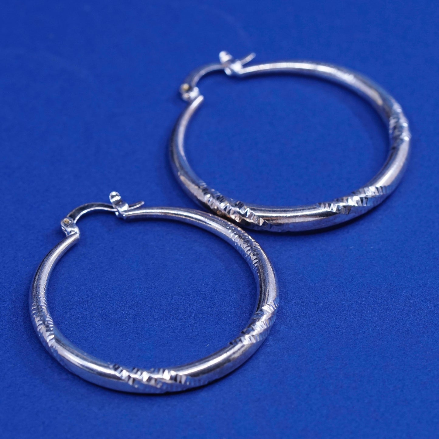 1.5”, Sterling silver handmade earrings, puffy 925 silver hoops with texture