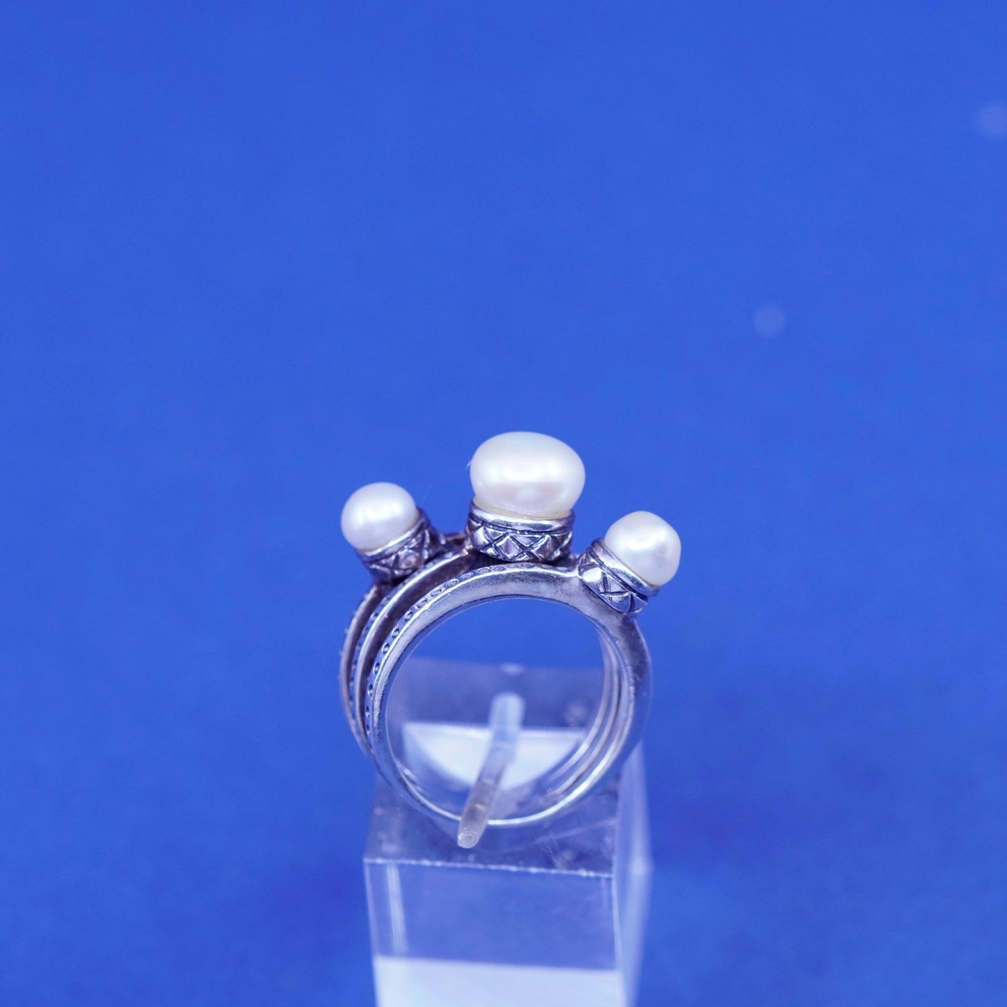 Size 6.5, vintage CFJ sterling 925 silver handmade statement ring with pearl