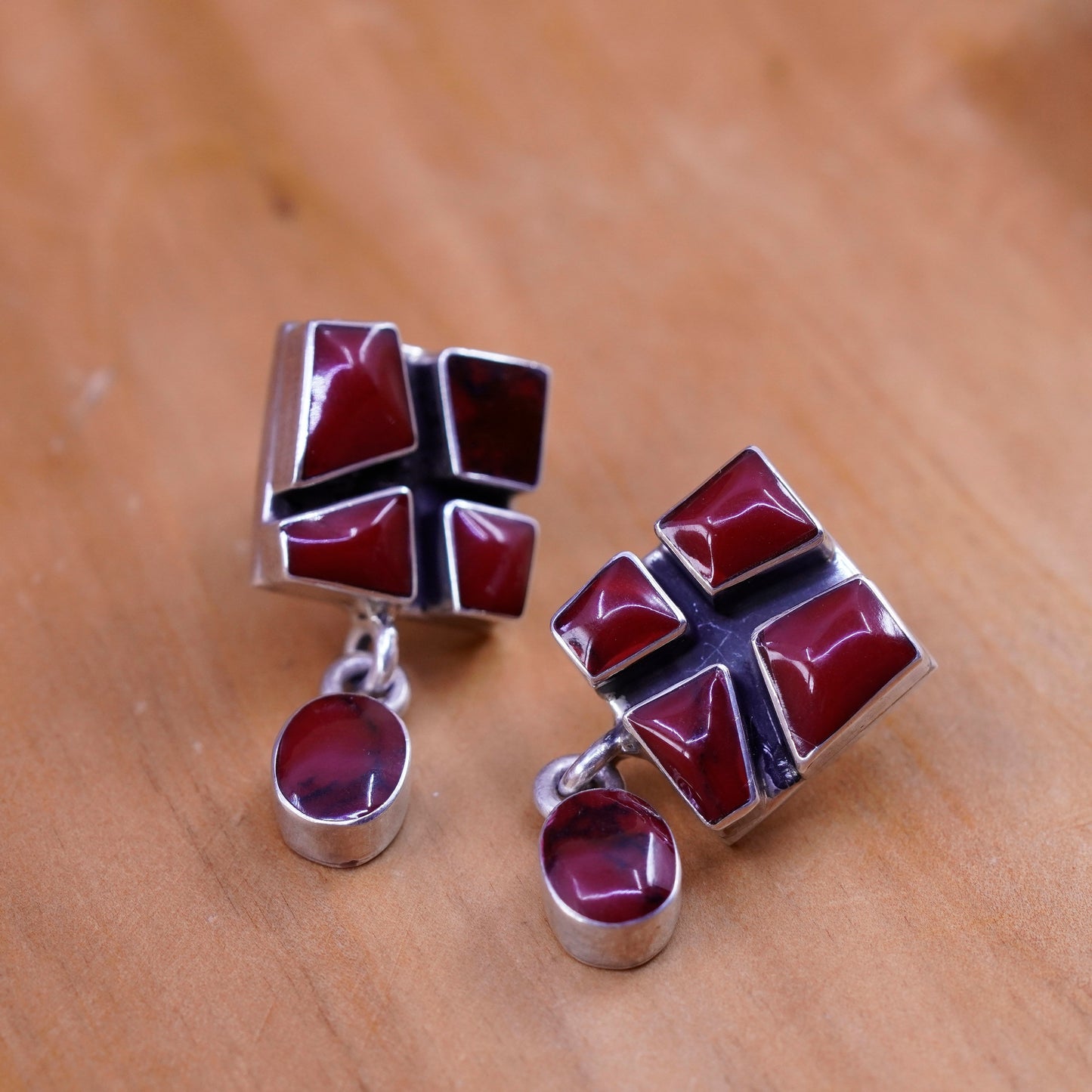 Vintage Sterling 925 silver handmade earrings with red jasper dangles