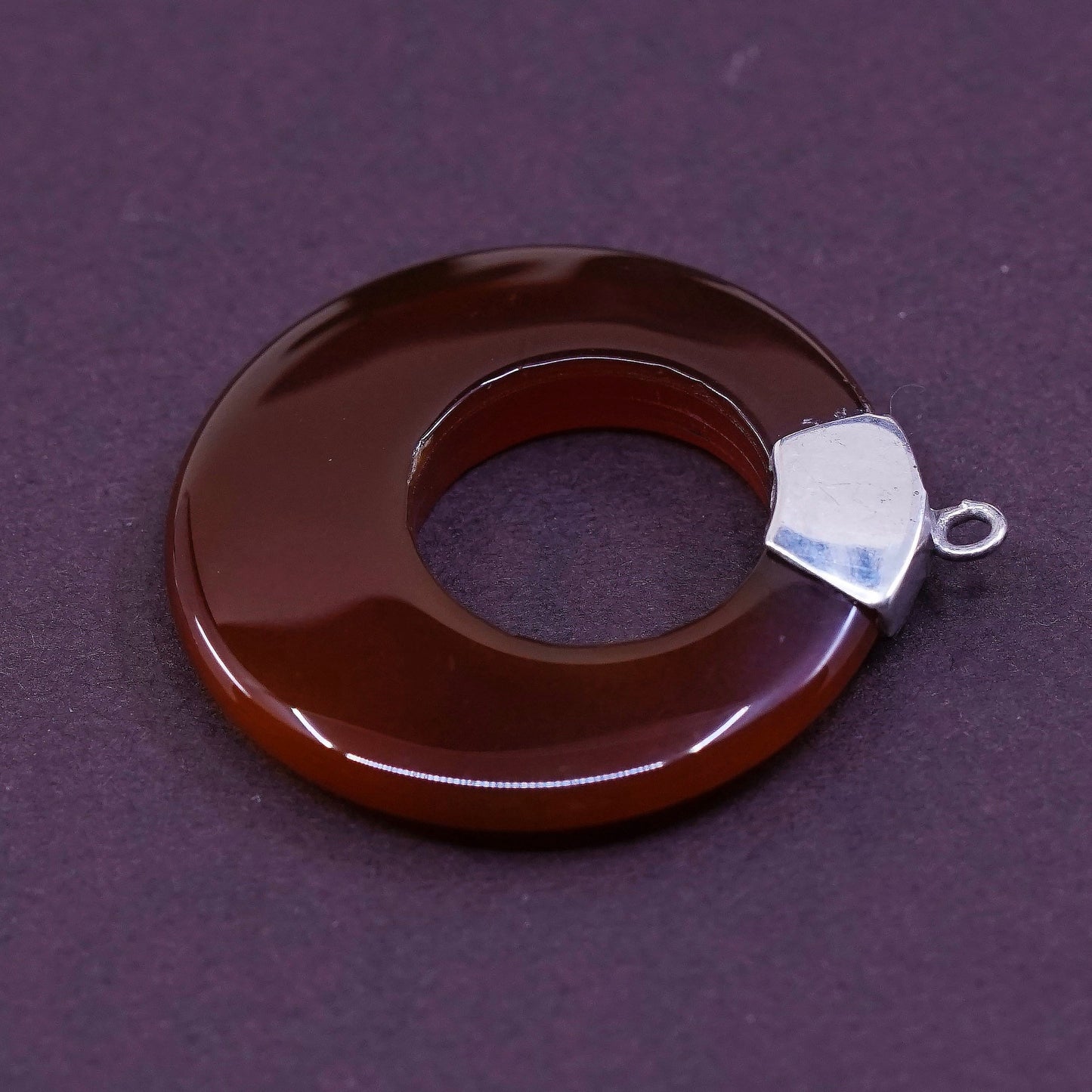 sterling silver Handmade Pendant, 925 bali w/ circle Carnelian