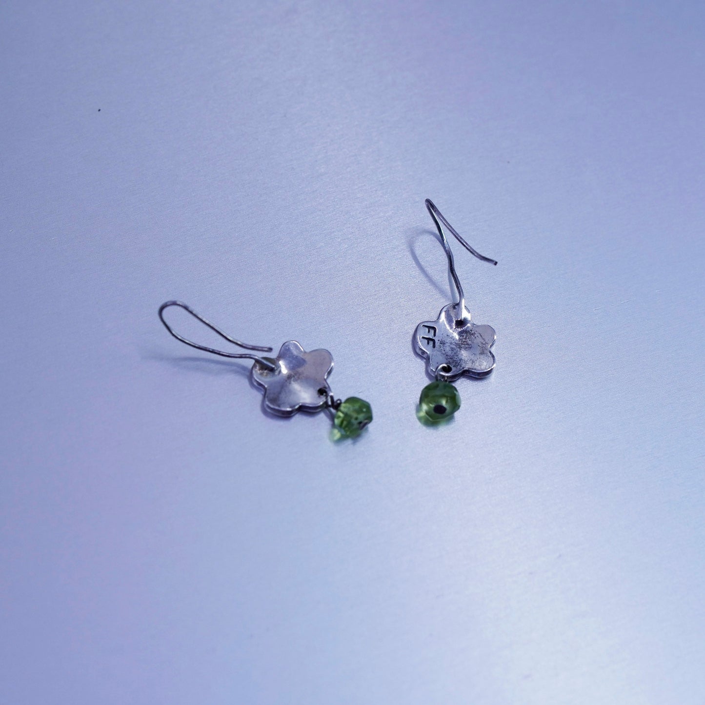 Vintage Sterling 925 silver handmade flower earrings with peridot