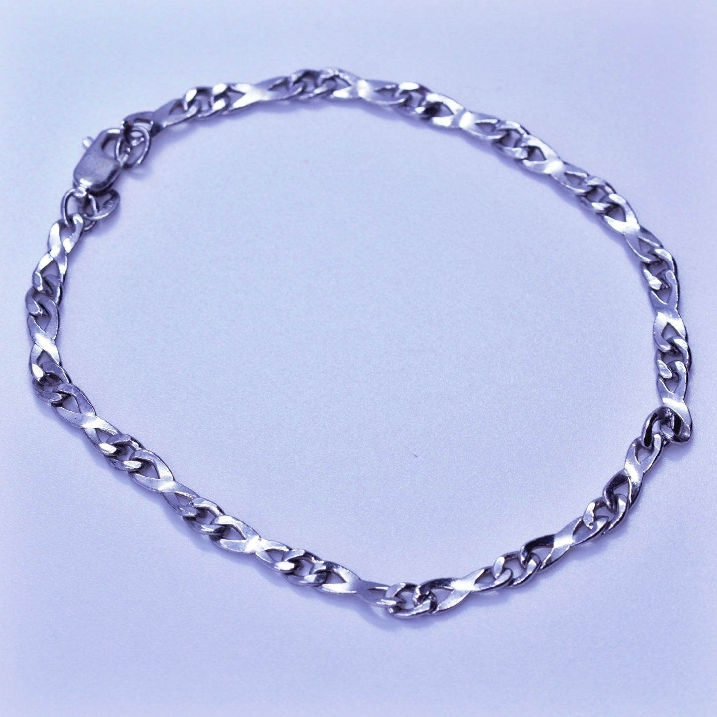 7.5”, 4mm, Vintage Italy Sterling 925 silver handmade bracelet, figaro chain