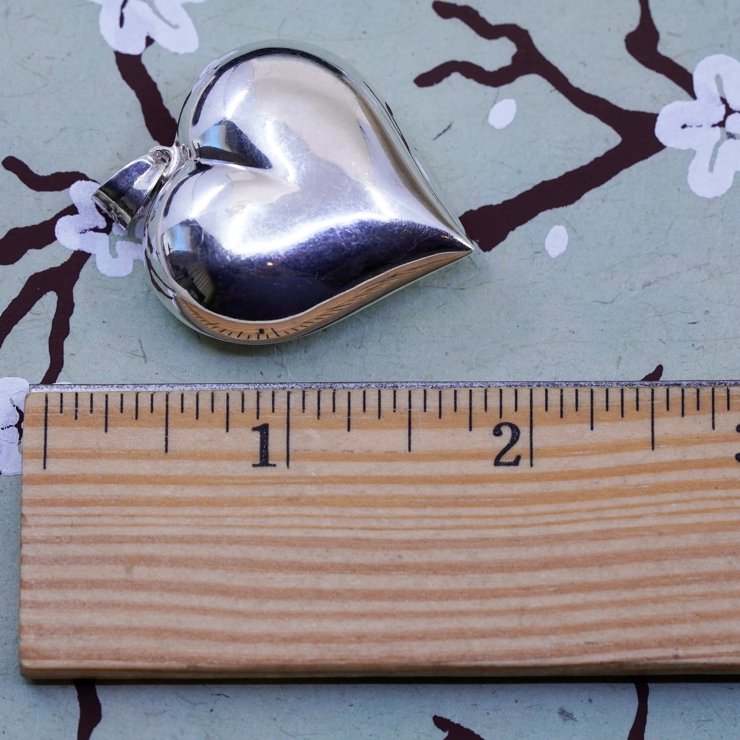 Vintage mexico Sterling silver handmade pendant, 925 puffy heart