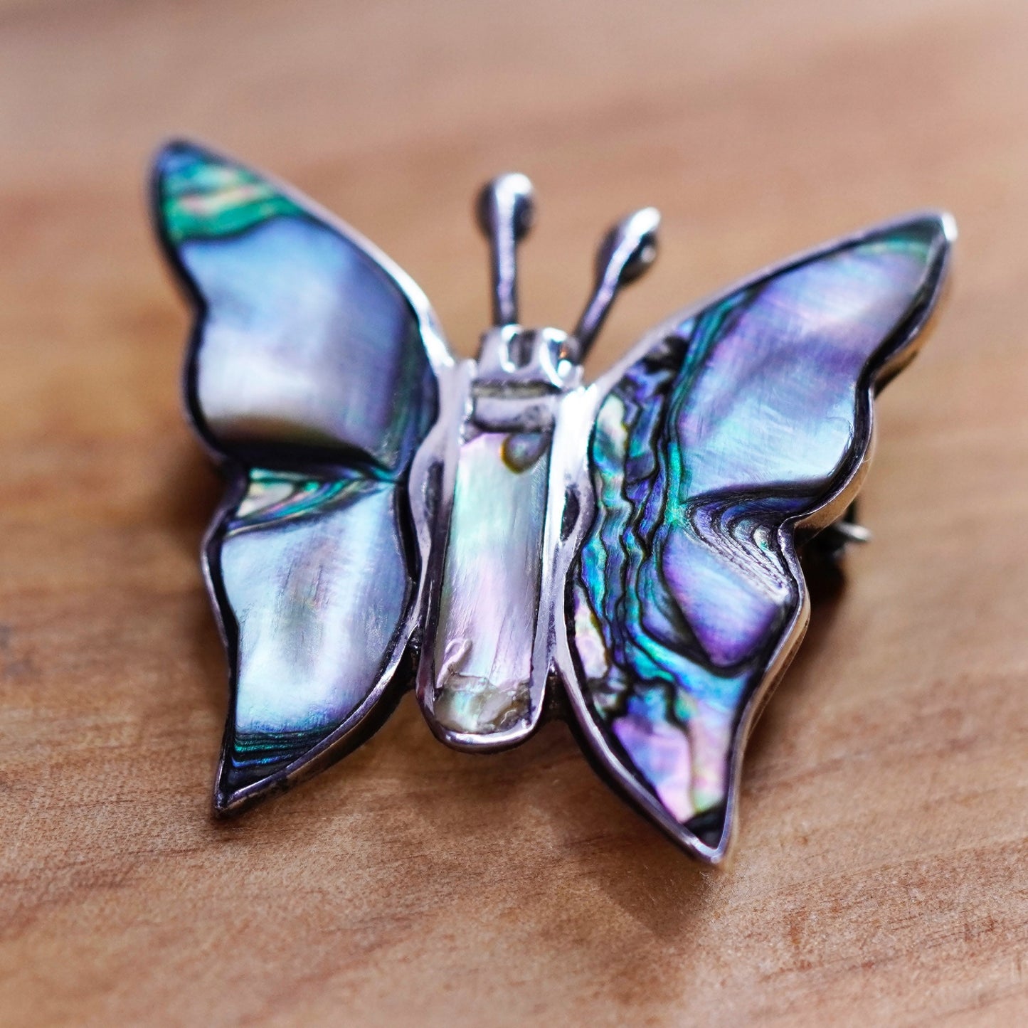 vtg antique southwestern handmade sterling 925 silver butterfly brooch abalone