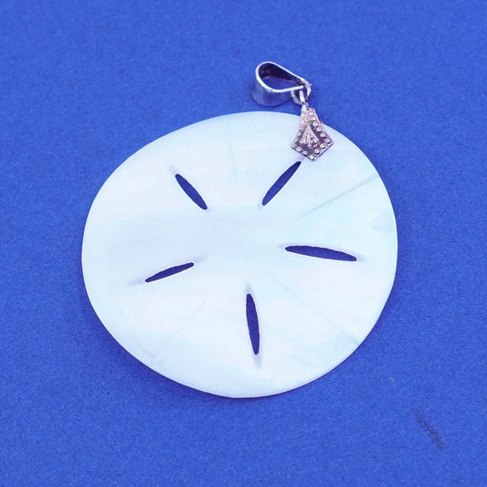 Vintage sterling 925 silver handmade pendant with sand dollar mother of pearl