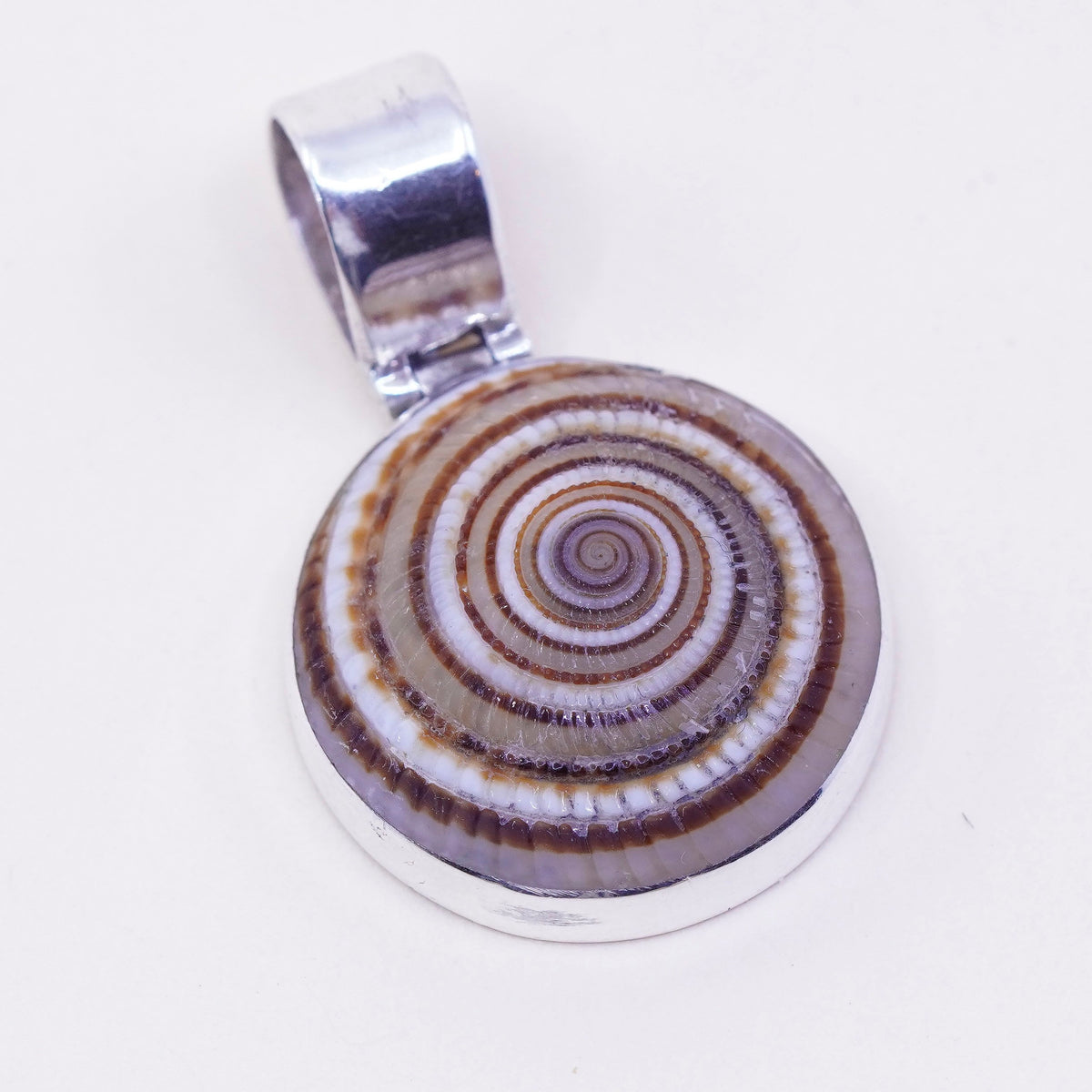 Sterling 925 Silver handmade Shiva eye pendant | Mexican Jewelry, fossil shell