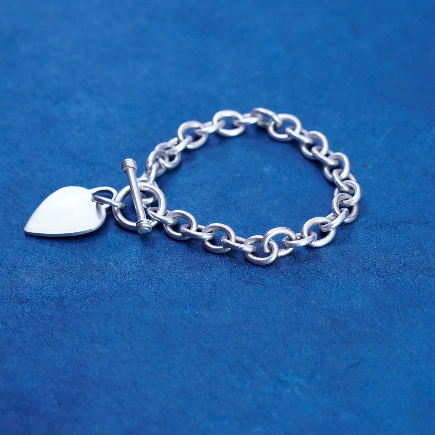 6.75”, Italy Sterling silver handmade bracelet, 925 circle chain heart charm