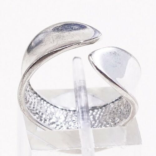 Size Adjustable, Vtg Ribbed Sterling 925 Silver Handmade Wrap Around Ring