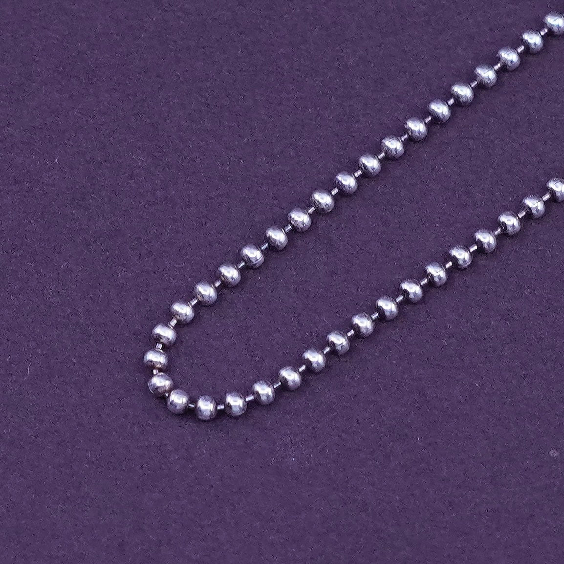 16”, 1mm, vintage diagonal Sterling silver beads necklace, 925 chain