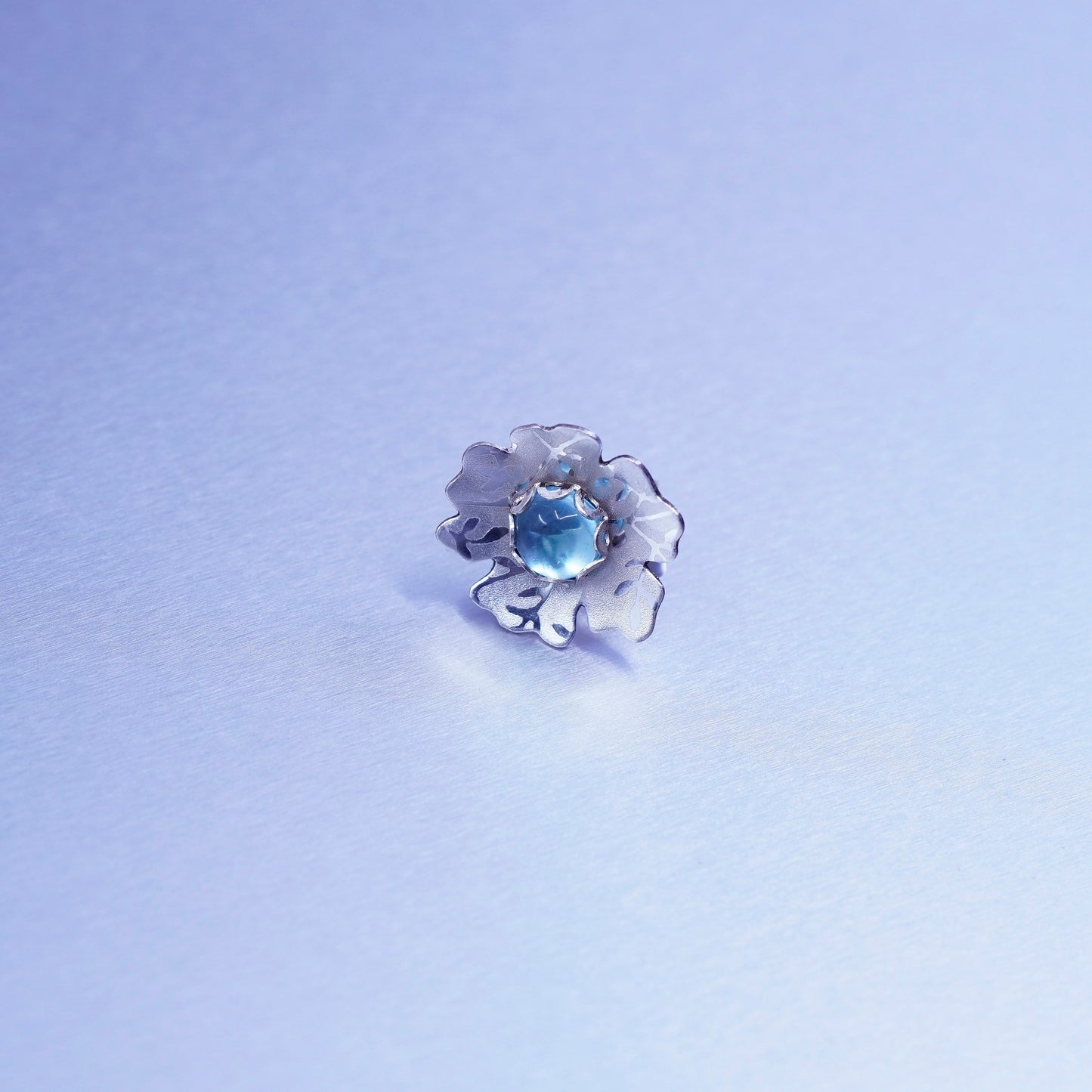 Sterling 925 silver handmade earrings 14K gold posts, flower studs blue Crystal