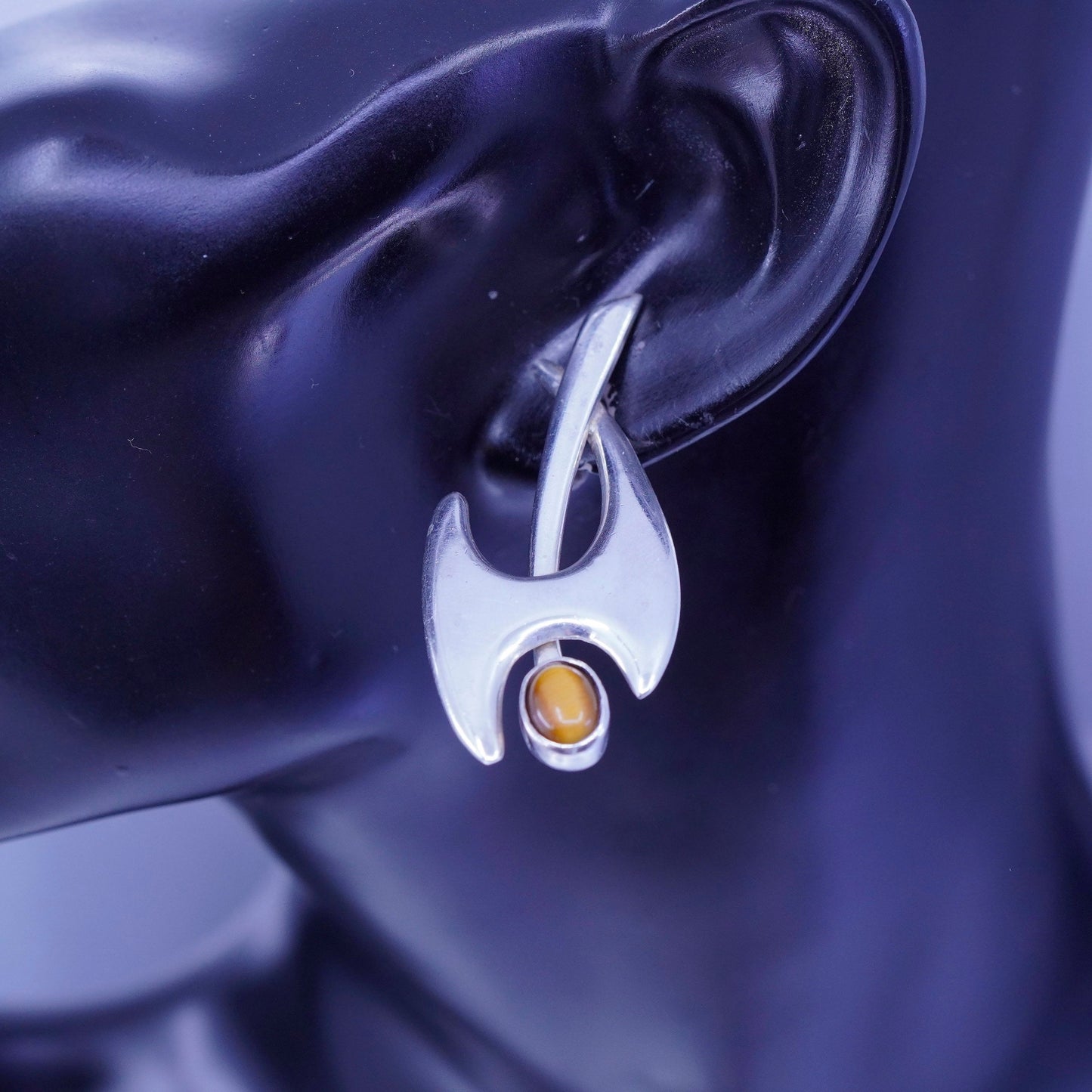 Mexico Sterling 925 silver handmade earrings, modern studs golden tigers eye