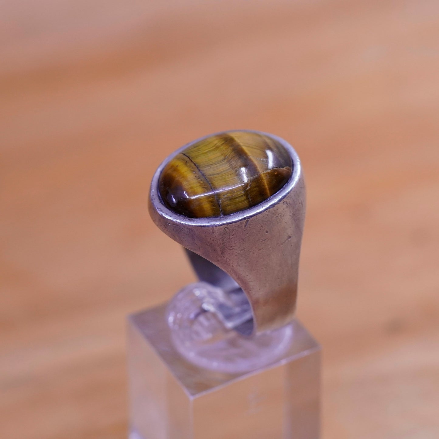 Size 12, vintage Sterling 925 silver handmade ring with golden tiger eye