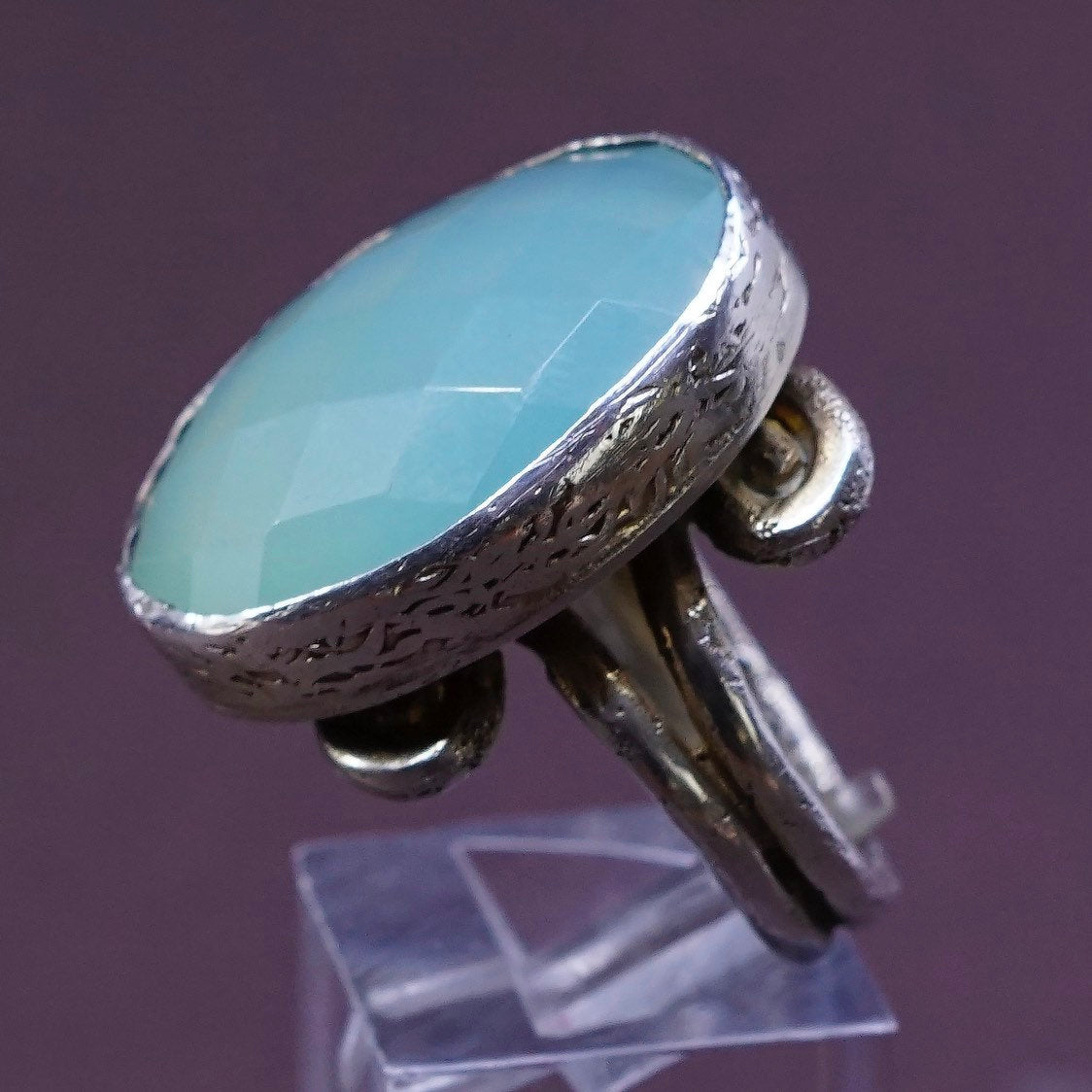 sz 7, vtg handmade statement Sterling Silver statement ring w/ Chalcedony Ring