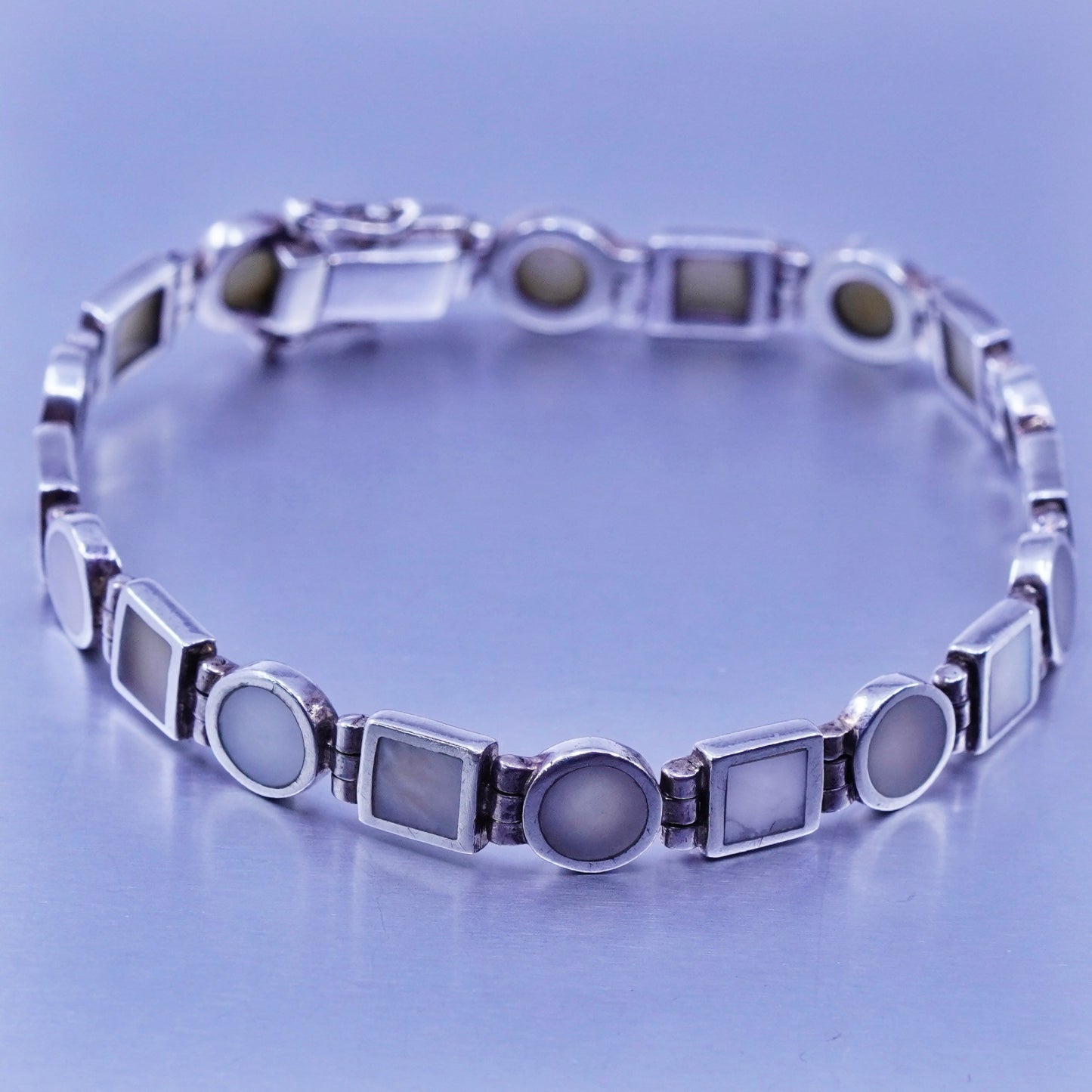 7.5”, Sterling 925 silver handmade tennis bracelet chain with mother of pearl