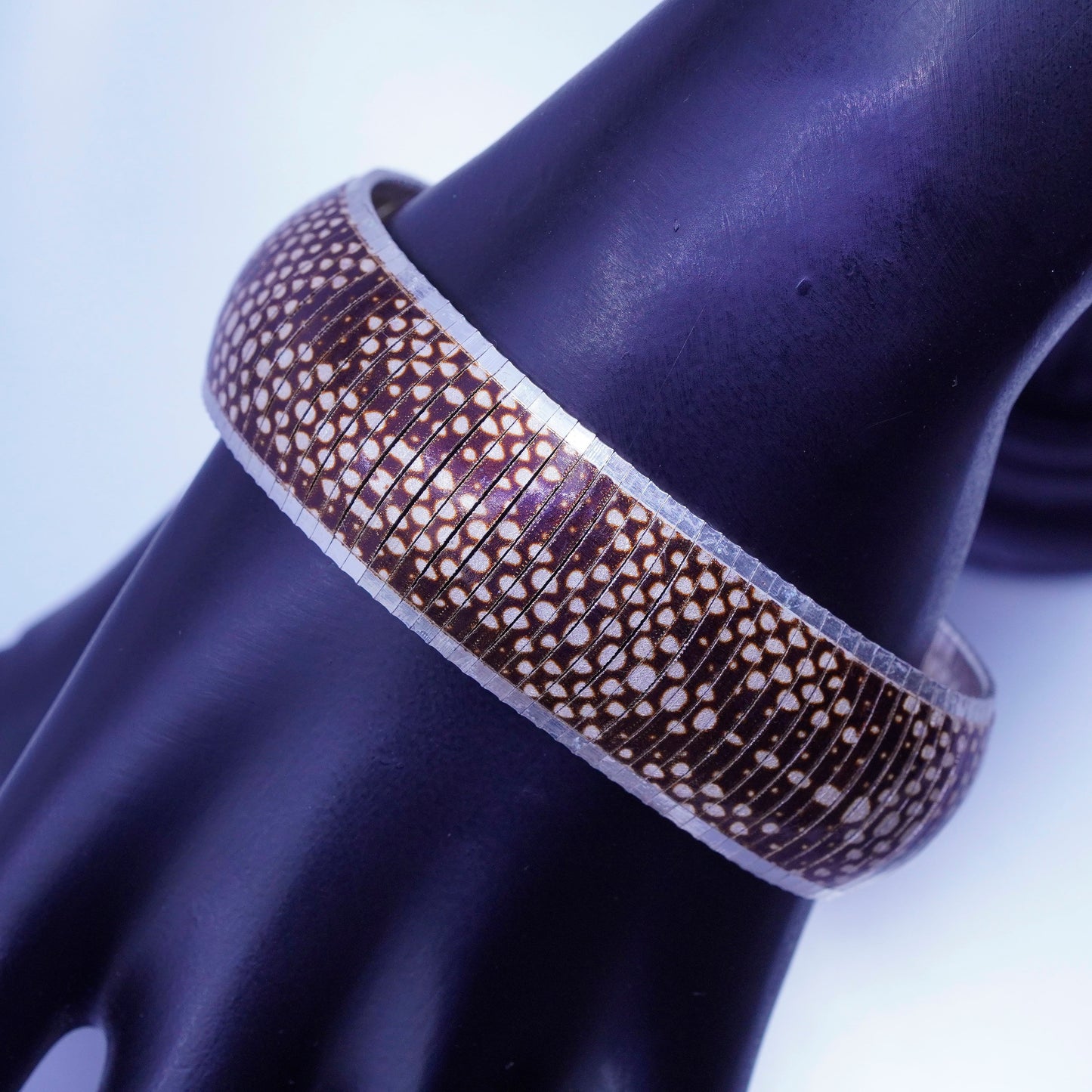 7.25”, Vintage Italy Sterling 925 silver handmade bracelet textured omega chain