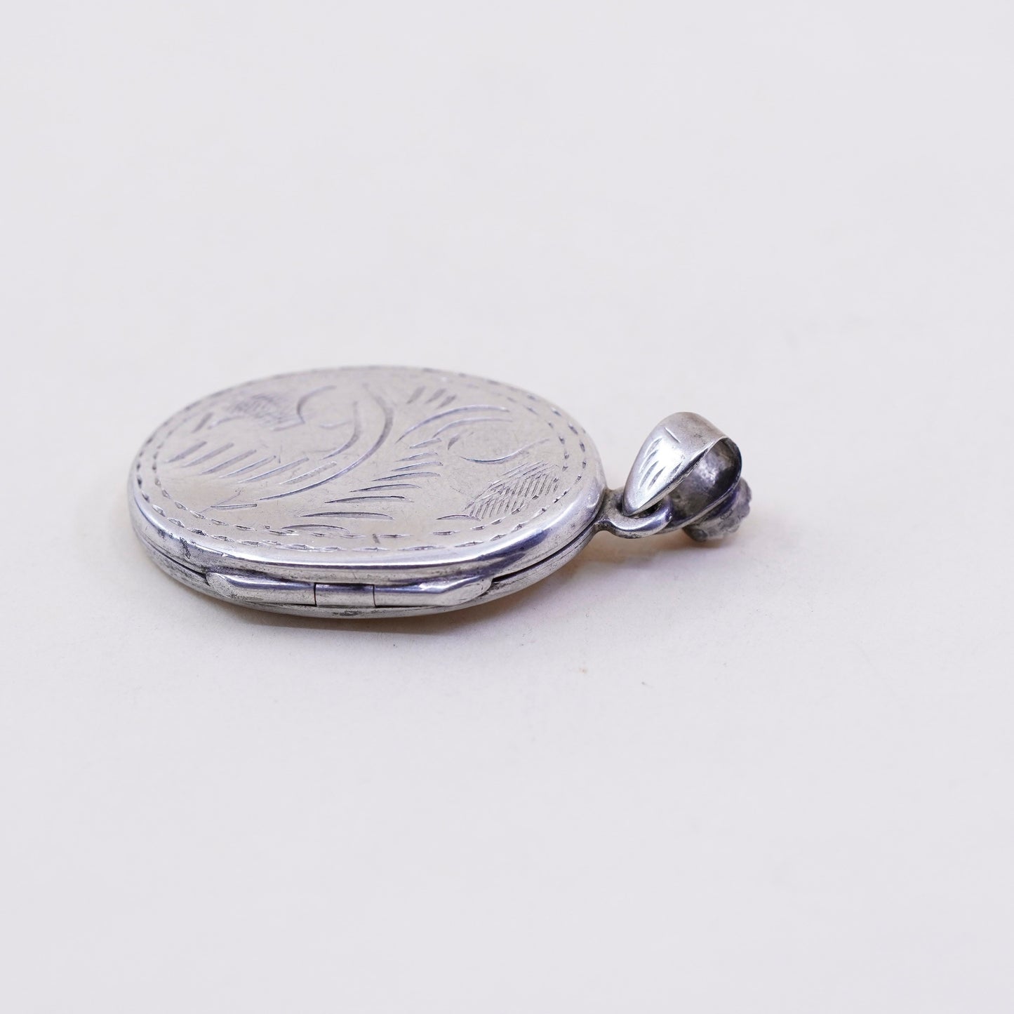 Vintage Sterling silver oval pendant, 925 floral handmade photo locket charm