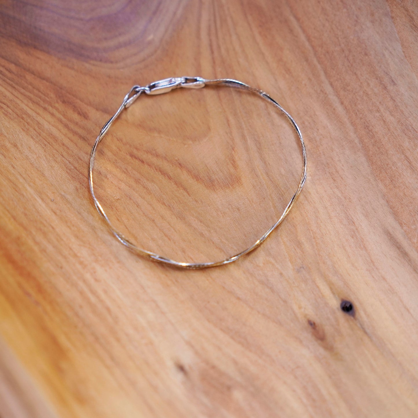 7”, 5mm, Vintage triple tone Sterling silver braided woven herringbone bracelet