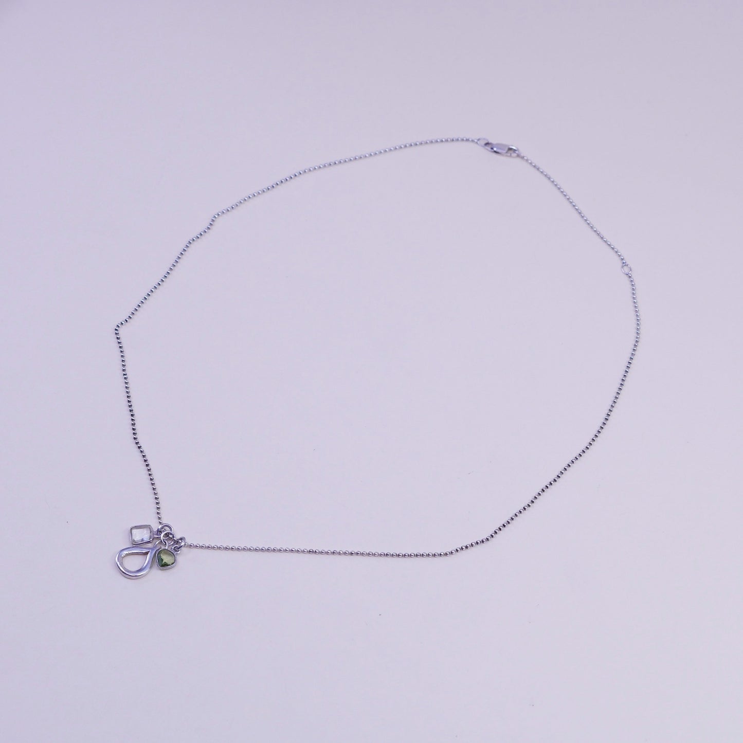 16+2”, 1mm, Vintage Sterling 925 silver bead chain necklace teardrop pendant