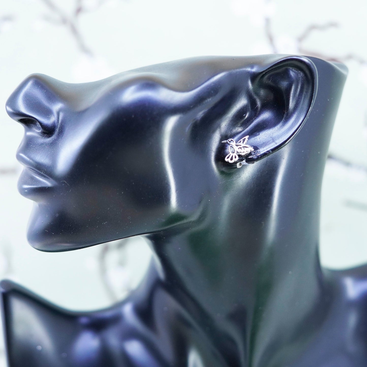 Vintage sterling silver hummingbird studs, 925 bird earrings
