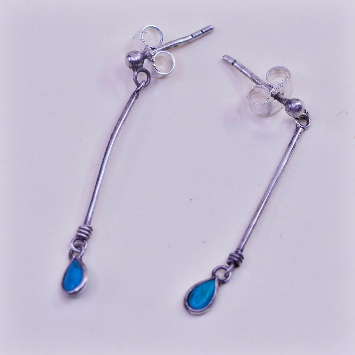 Southwestern sterling 925 silver handmade earrings with teardrop turquoise