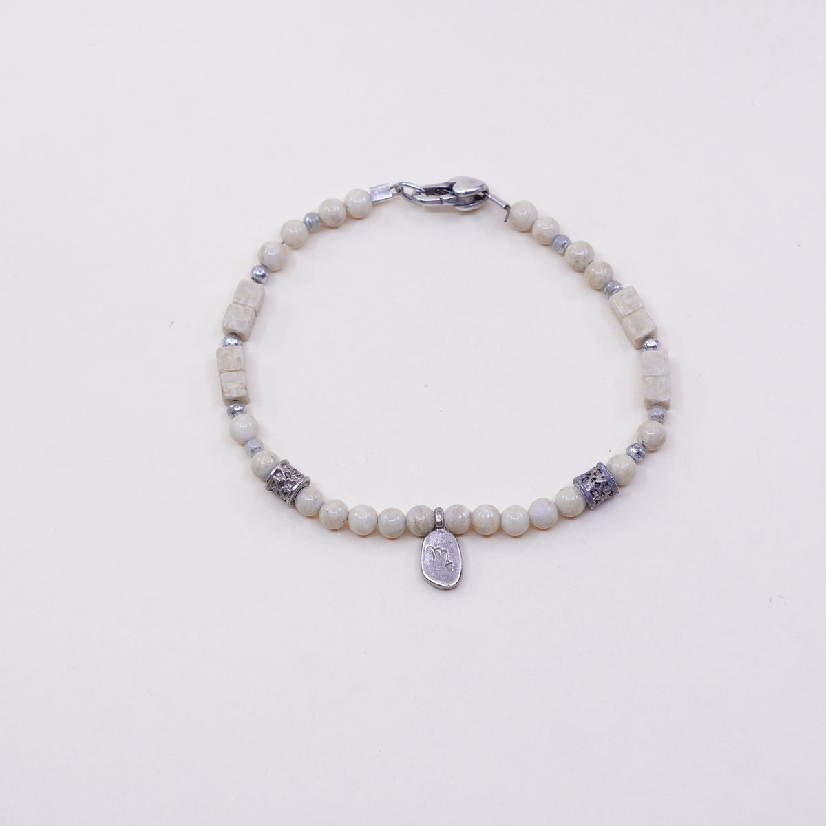 7”, handmade vintage Jasper beads bracelet, with Sterling silver closure