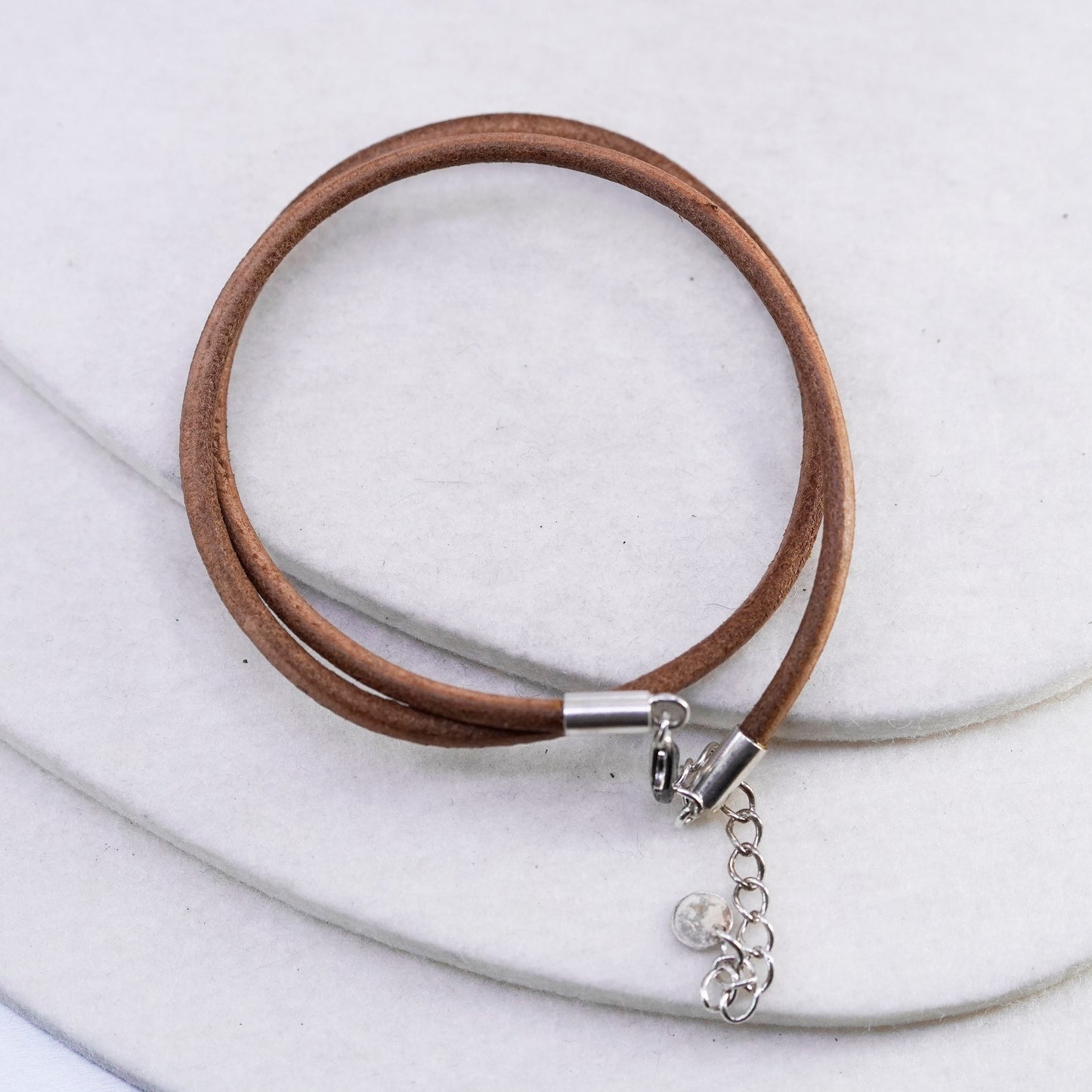 16+2”, VTG Silpada 925 Sterling Silver Handmade brown leather chain Necklace