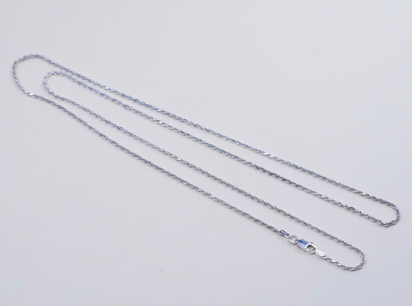 30”, 2mm, vintage Italy Sterling silver necklace, 925 diamond cut rope chain