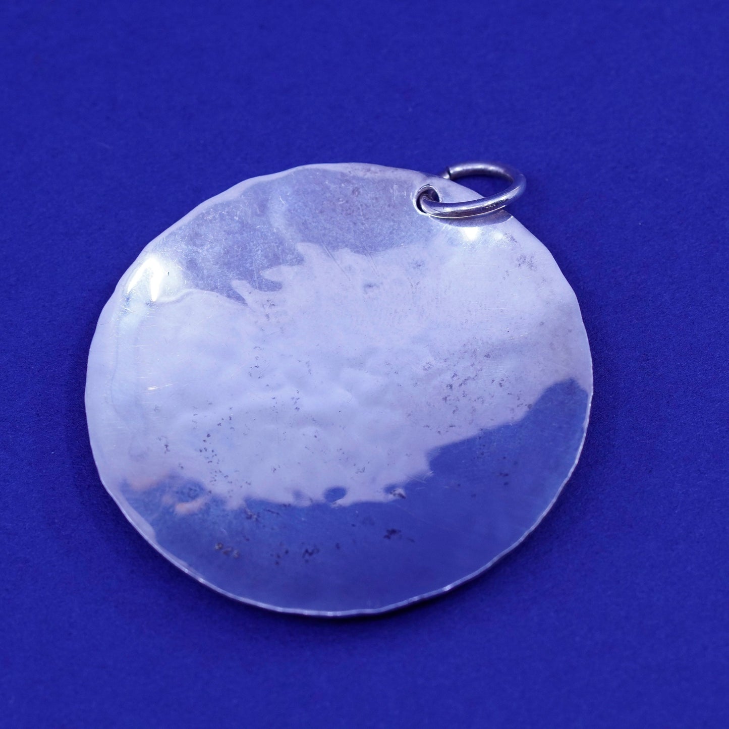 vintage Sterling silver pendant, huge 925 Hammered circle monogram “KWA”