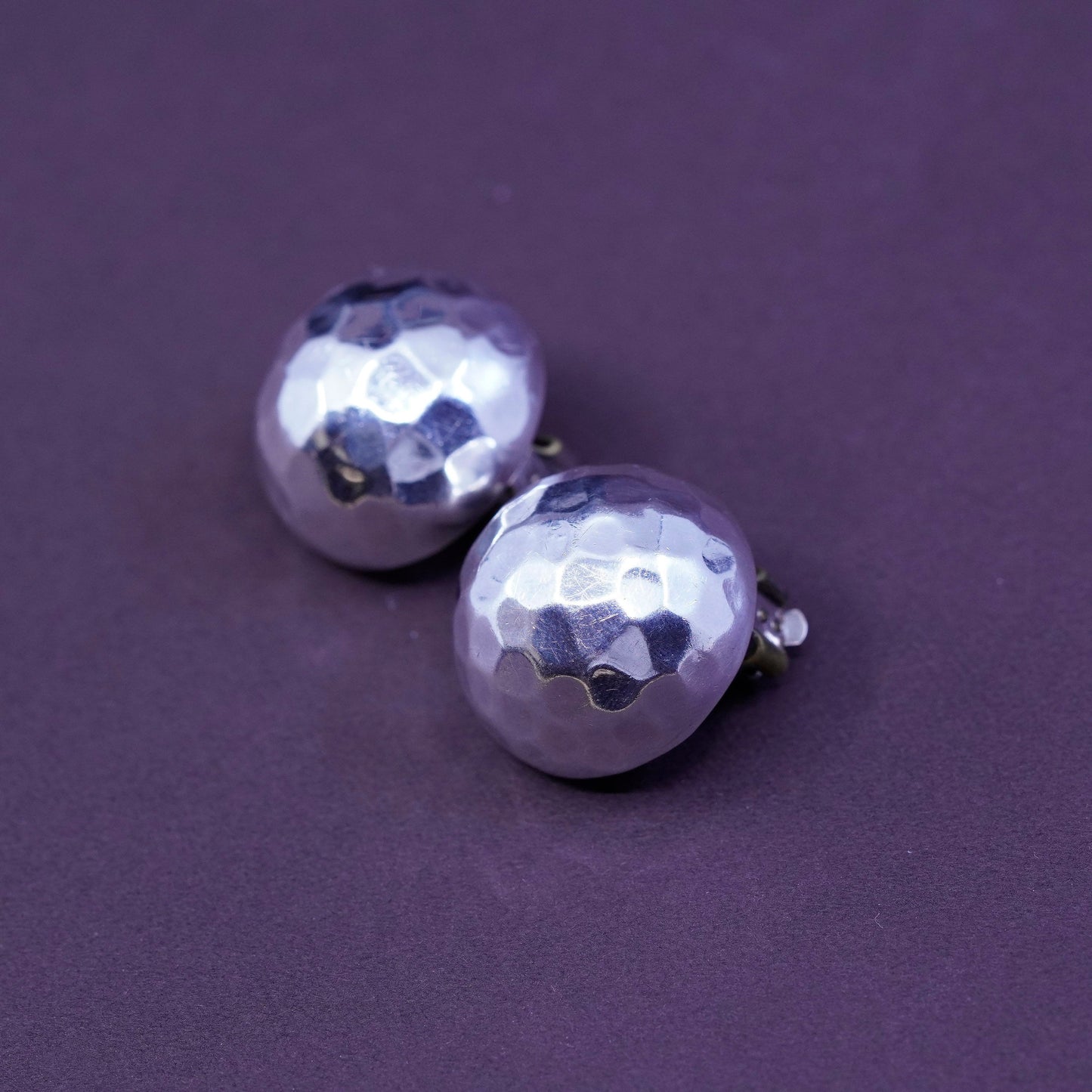 mexico Sterling silver handmade clip on, 925 modern hammered circle earrings