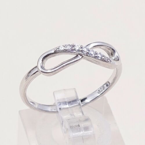 Sz 8.25, Vtg Sterling silver handmade ring, solid 925 silver Infinity band W/ CZ