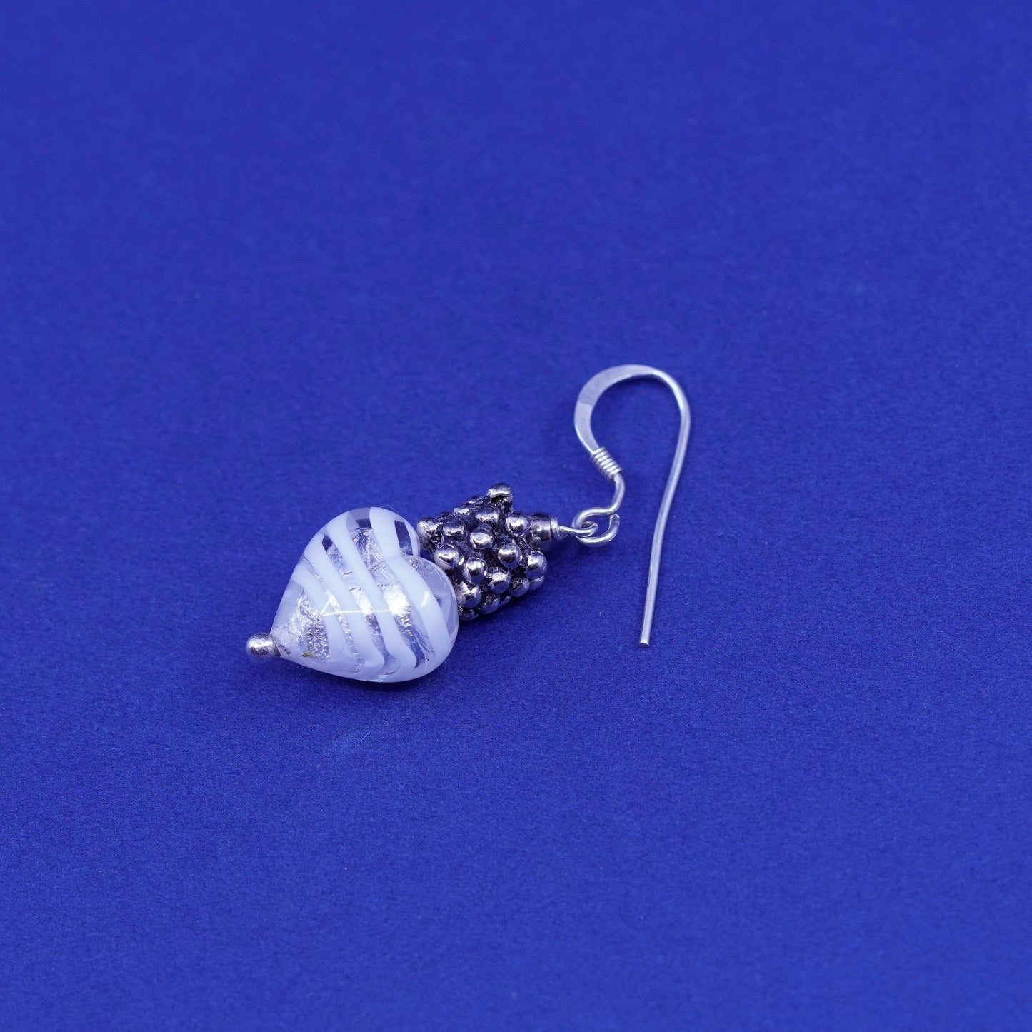 Vintage Sterling silver handmade earrings, 925 beads with glass heart Dangles