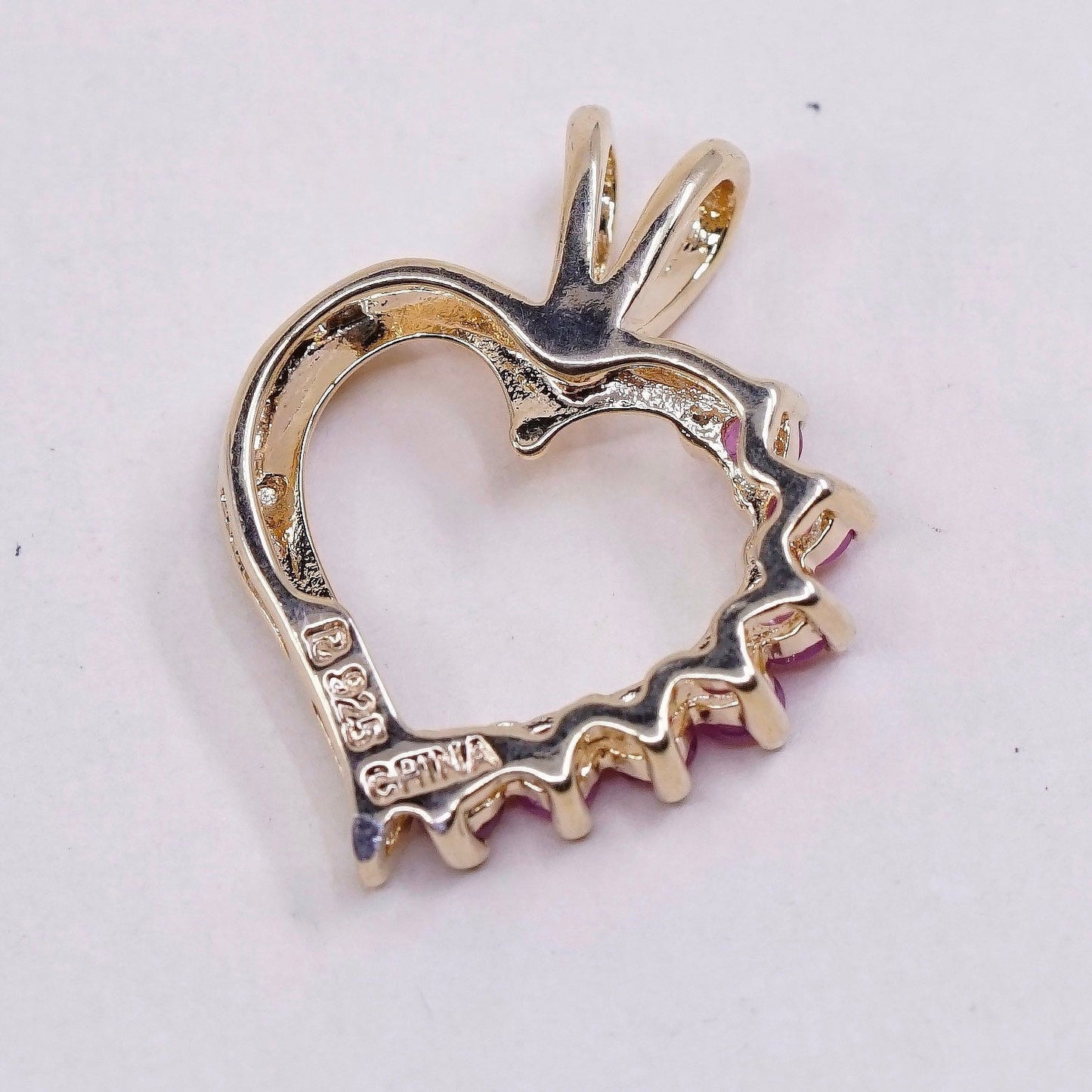 Vermeil Gold over sterling silver pendant, 925 heart with ruby and diamond