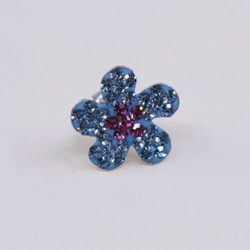 Vintage Sterling Silver Handmade Earrings, 925 Blue Flower Studs W/ Cluster Cz