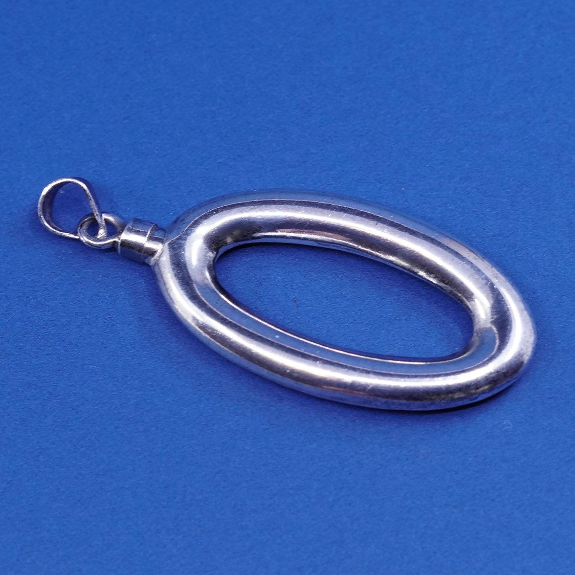 vtg mexico Sterling silver handmade pendant, 925 oval circle pendant