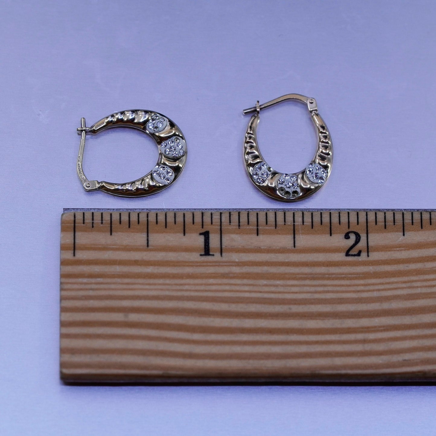 0.75”, vintage vermeil gold over Sterling silver earrings, 925 hoops with cz
