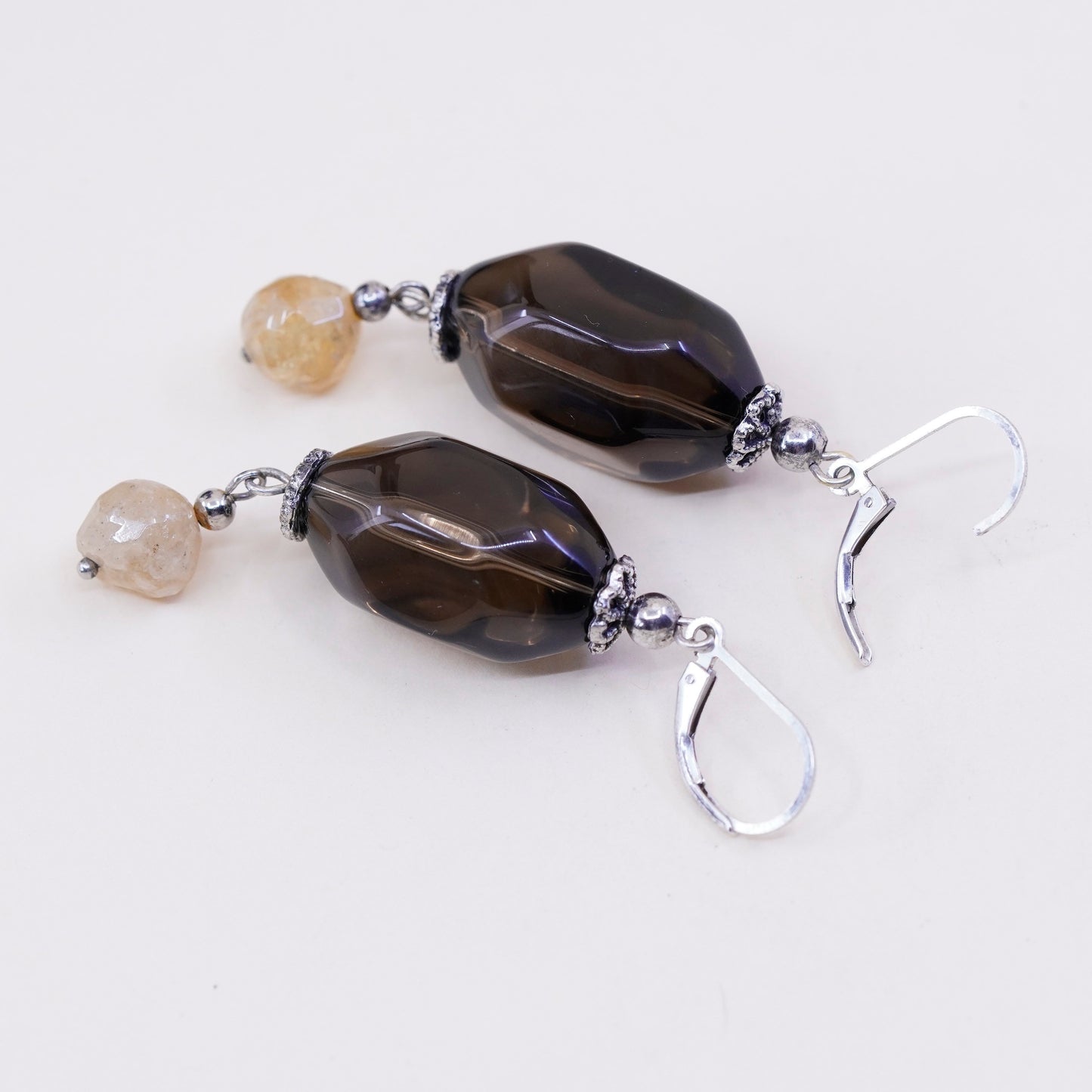 Vintage Sterling 925 silver handmade earrings with smoky topaz N citrine beads