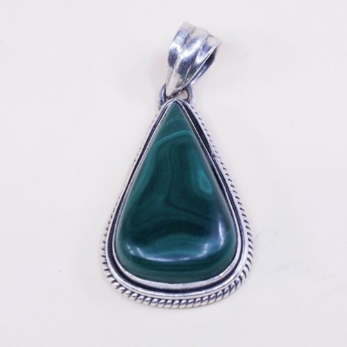 VTG Mexico sterling 925 silver handmade slide pendant W/ Teardrop malachite