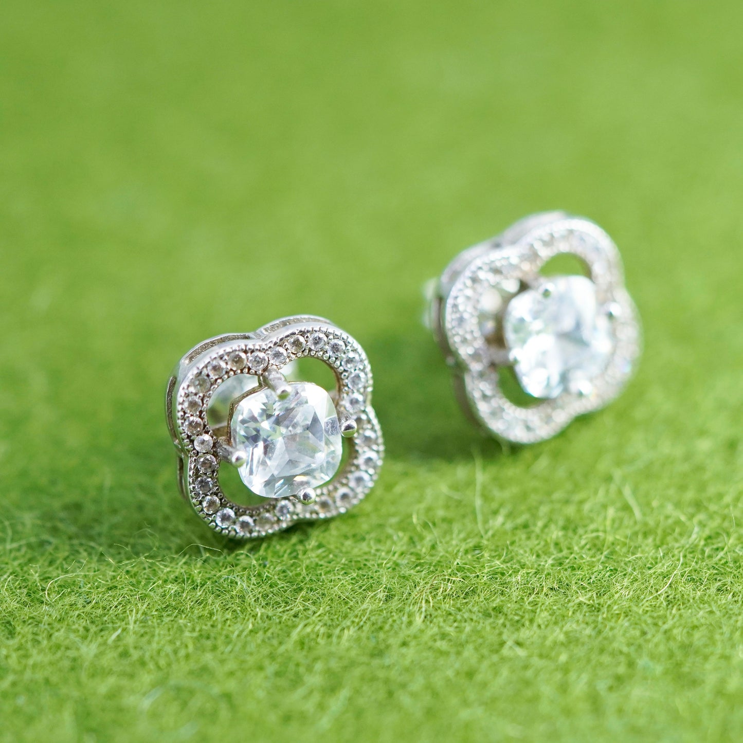 Vintage sterling silver 925 cluster cz studs, earrings