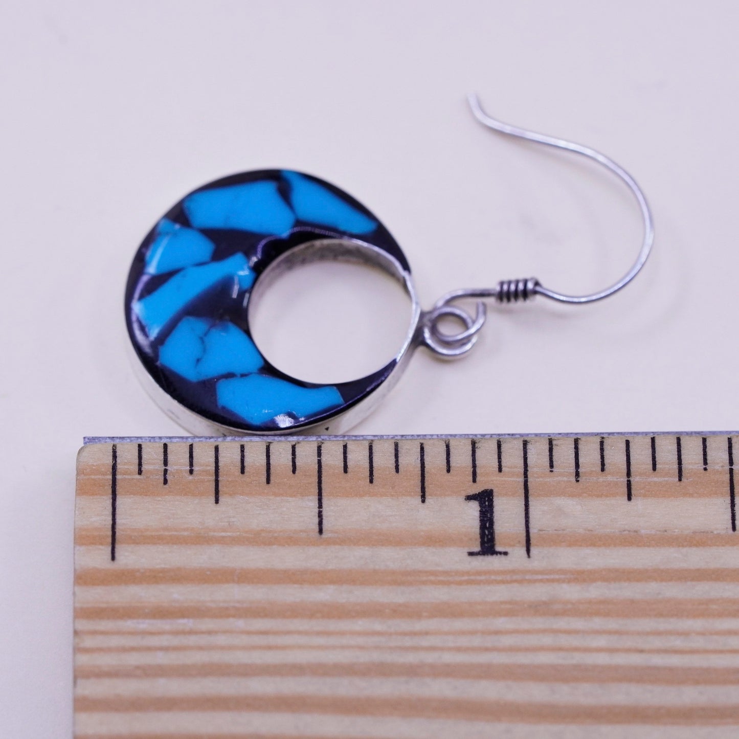 Vintage sterling silver handmade earrings, mexico 925 with circle turquoise