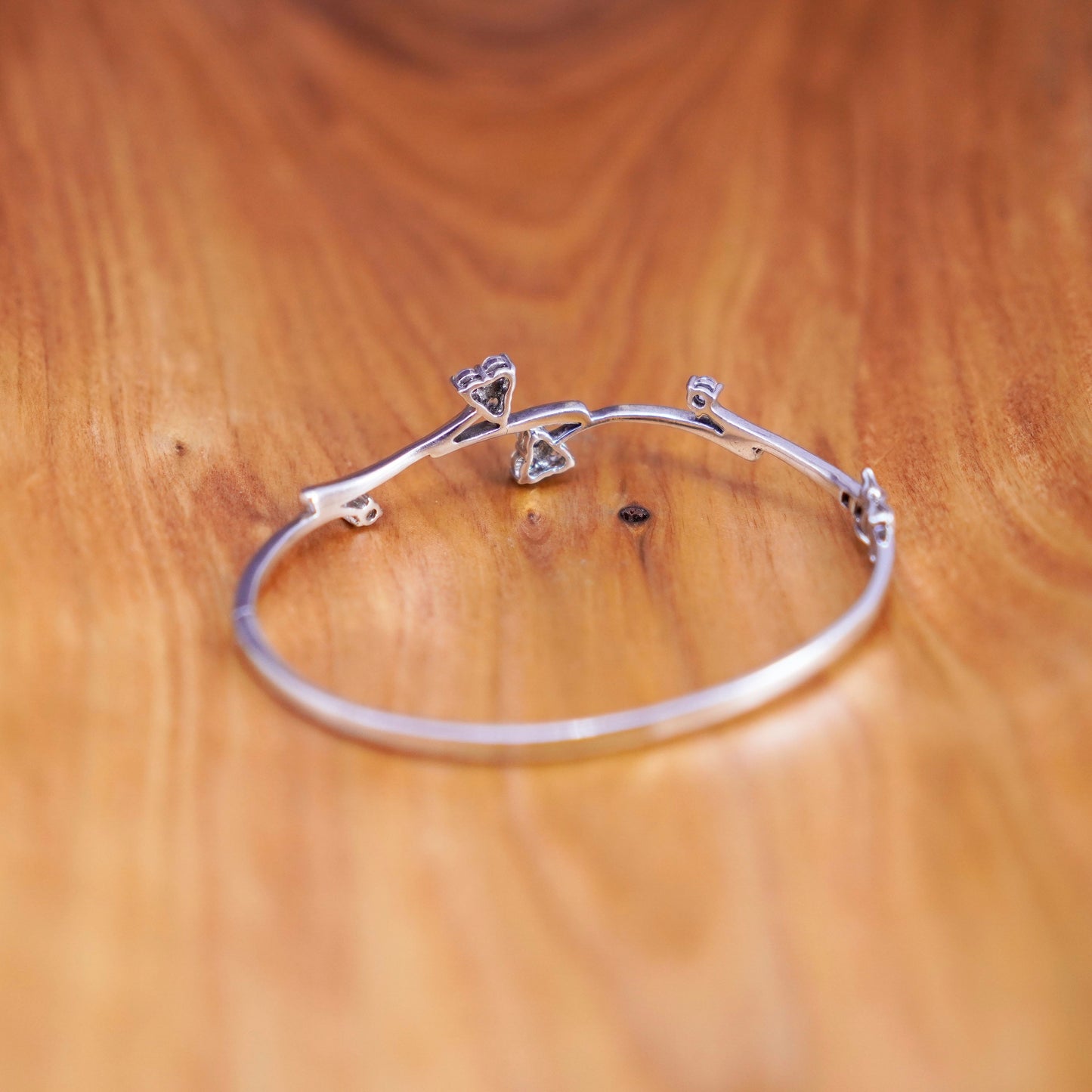 6.5”, antique sterling silver handmade bracelet, 925 wavy bangle with cz