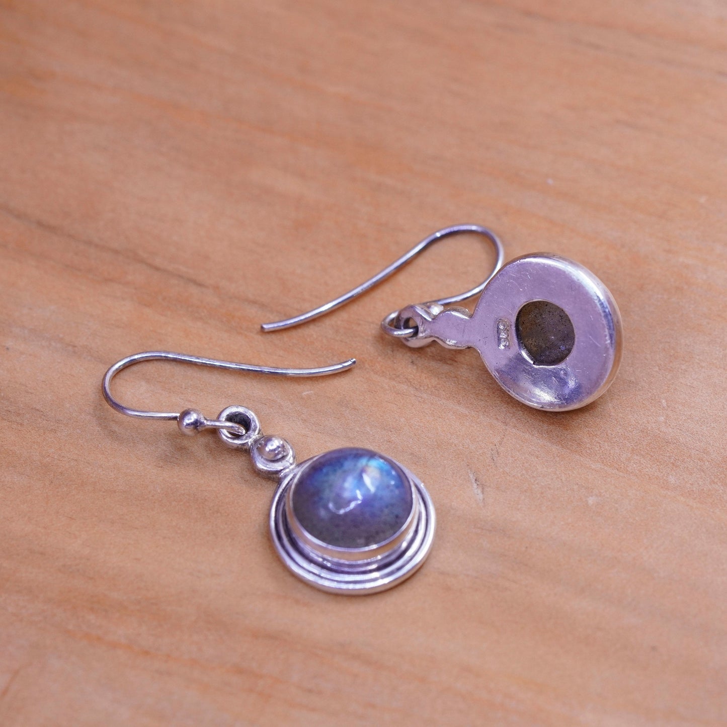 Vintage Sterling 925 silver handmade earrings with round labradorite