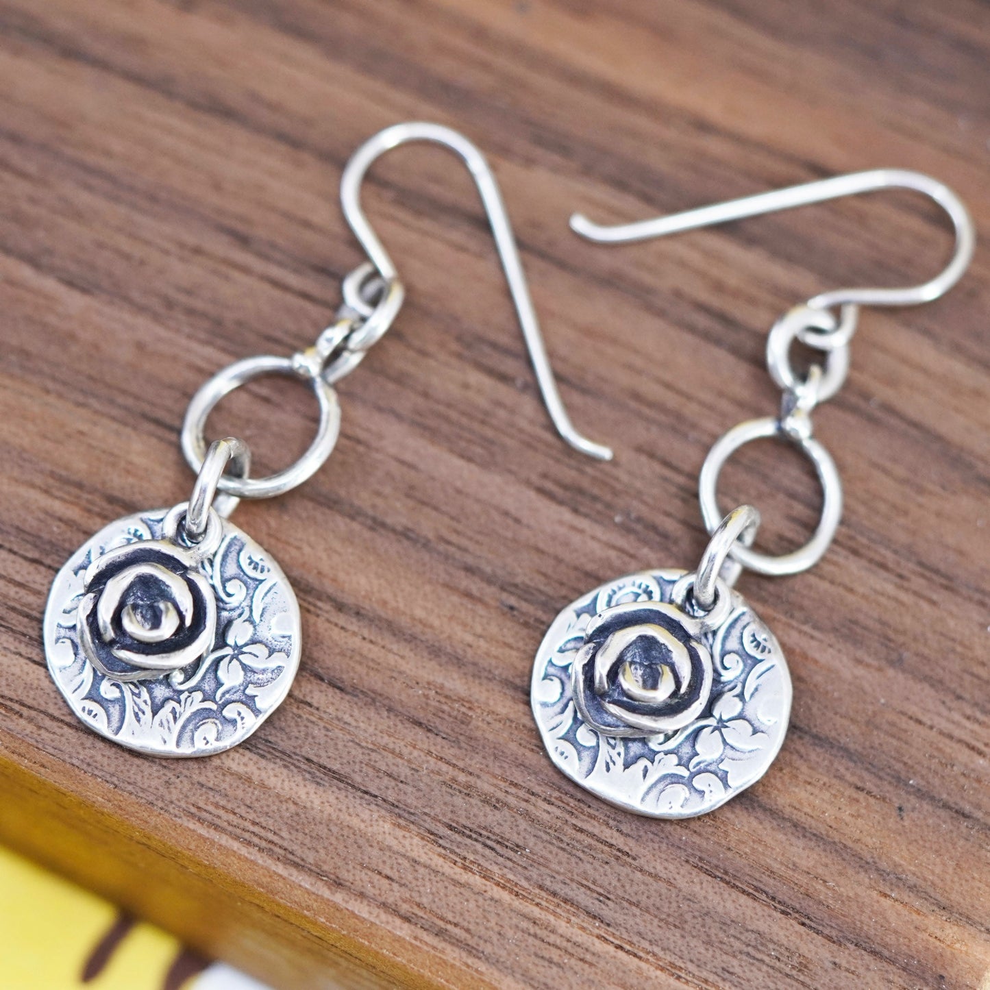 vtg Israel didae shablool Sterling 925 silver handmade earrings w/ rose flower
