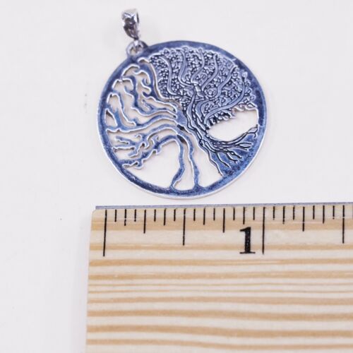 VTG MOSHE Sterling silver handmade pendant, 925 filigree Tree Tag