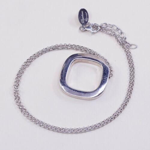 16+1”, 925 italy dyadema Sterling Silver Circle Chain Necklace W/ Ring Pendant