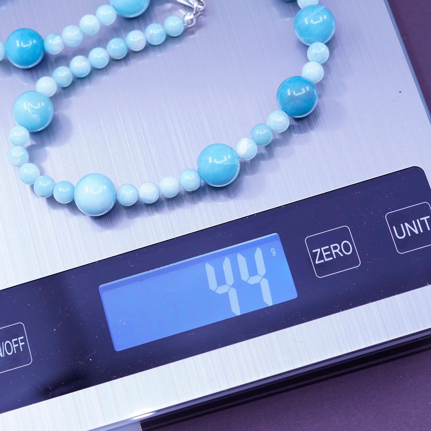 17”, vintage larimar beads necklace with Sterling 925 silver clasp