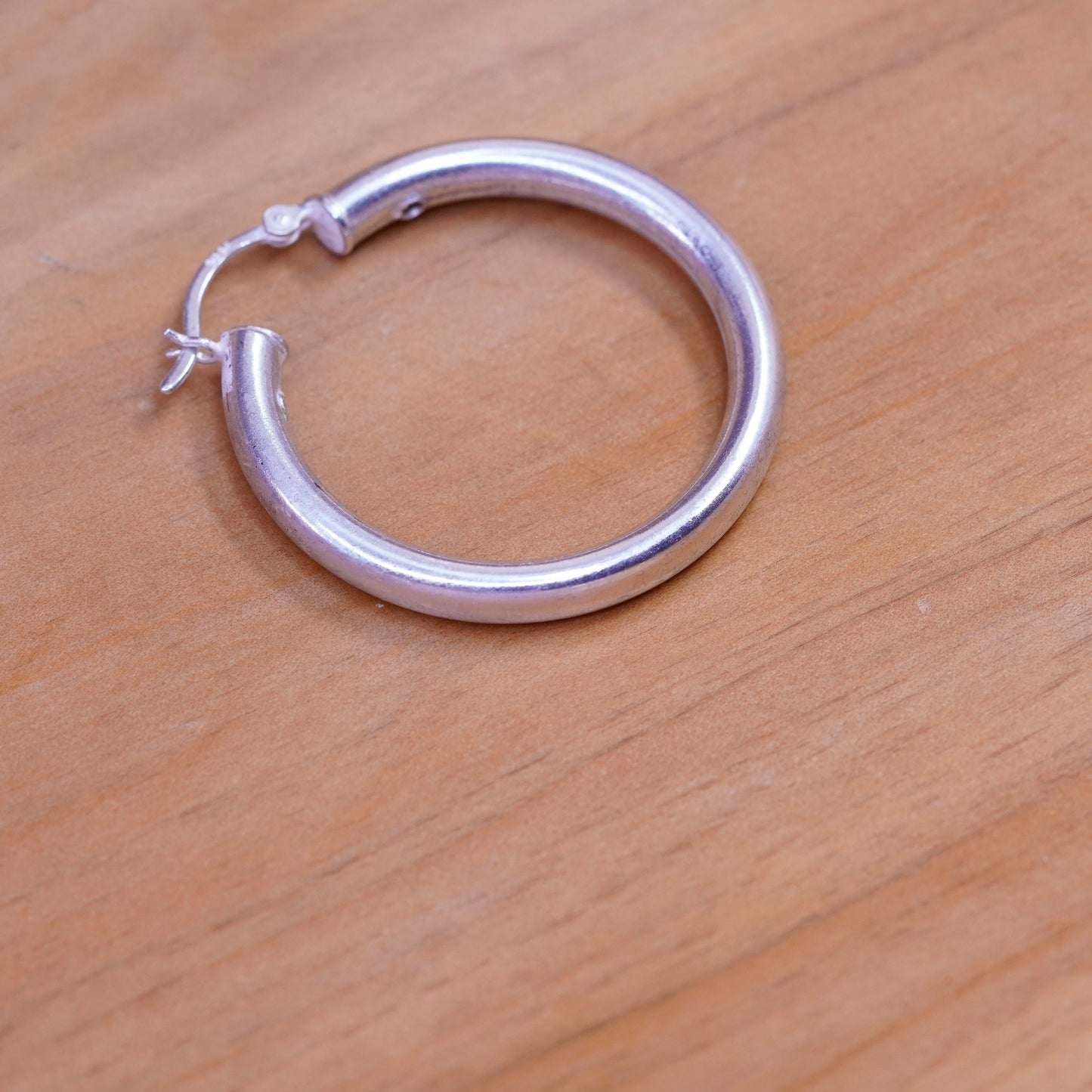 1.25”, vintage Italy Sterling silver handmade hoops, wavy 925 huggie earrings