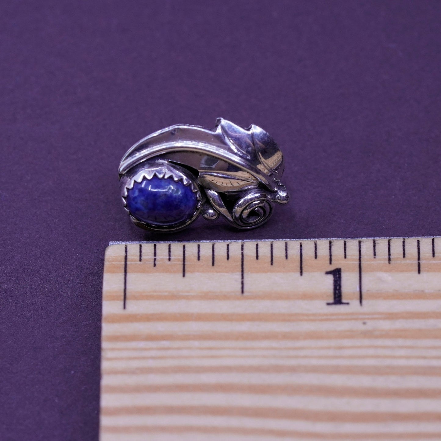 Vintage Sterling silver handmade earrings, southwestern 925 studs sodalite leaf
